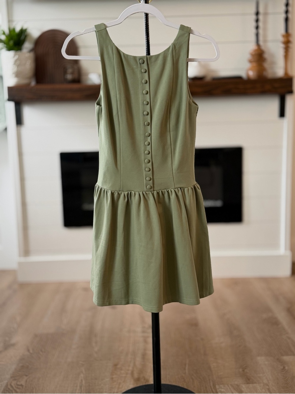 Altar'd State Sage Green Sleeveless Button-Front Mini Dress